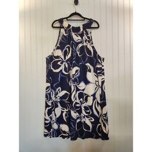 NEW Nine Britton Adley Halter Neck Shift Dress Navy Floral Sleeveless Size 2X